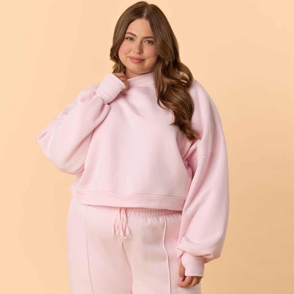 Blogilates Women's Marshmallow Mockneck Sweatshirt Light Pink 1X